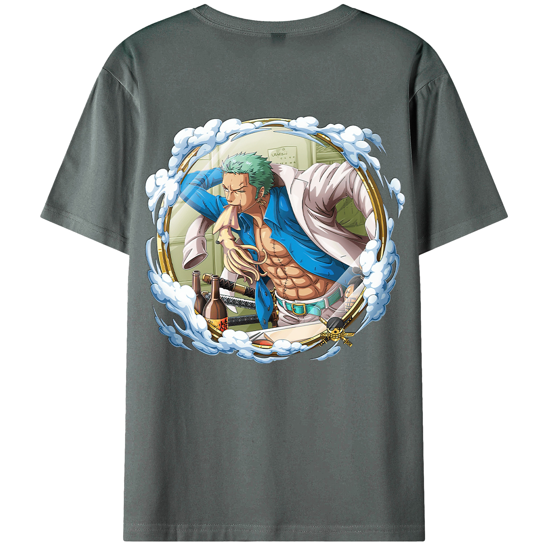 ワンピース ロロノア・ゾロ ONE PIECE Roronoa Zoro 綿100％ メンズ半袖Tシャツ（バックプリント） 通気性